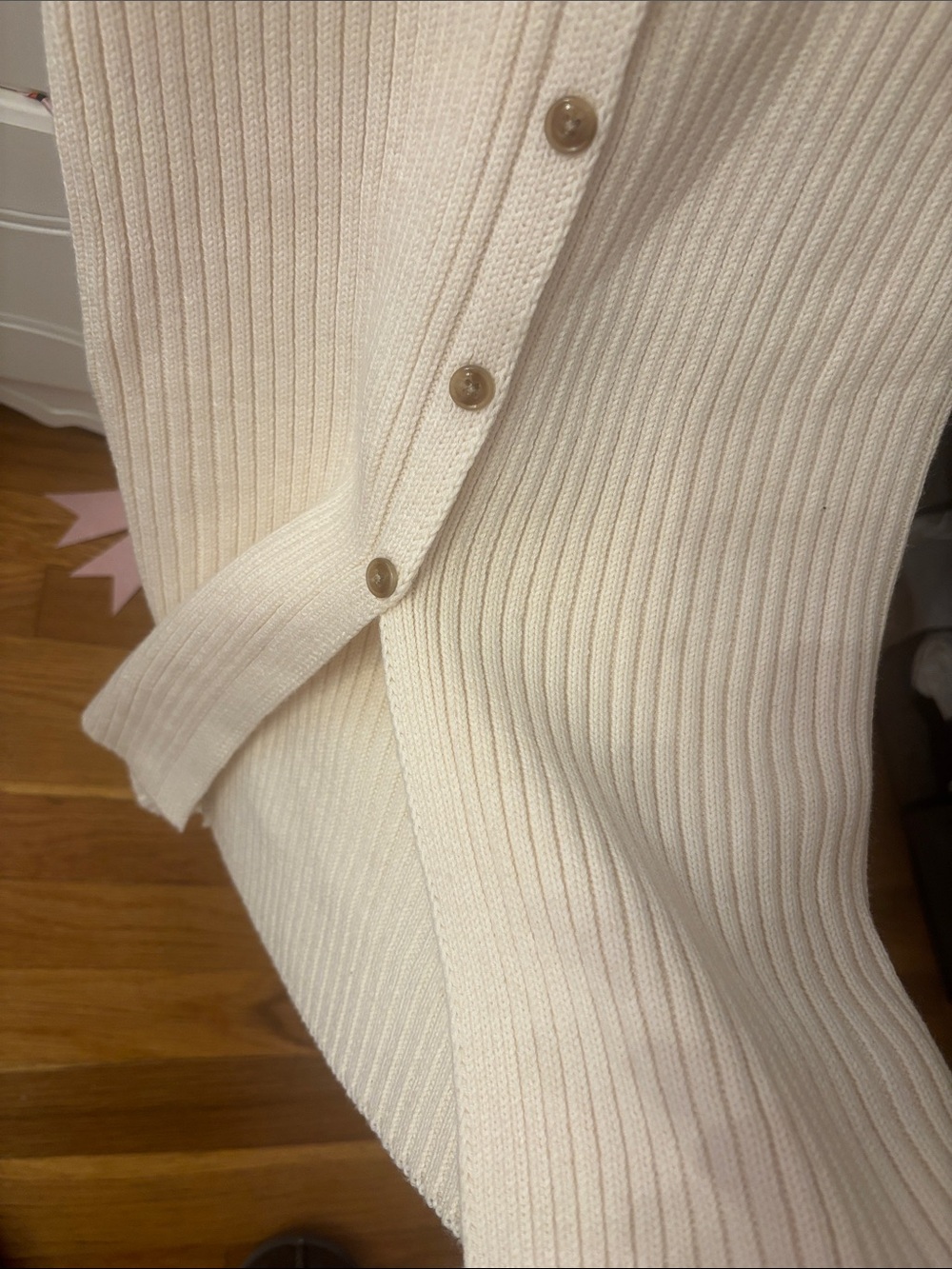 Cream Ribbed Button-Front Knit Dress - Picture 3 of 7